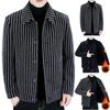 Мужская куртка с отложным воротником и длинным рукавом в полоску, однобортный, толстый, теплый кардиган, свободный, плюс размер, средней длины, повседневное мужское пальто в деловом стиле