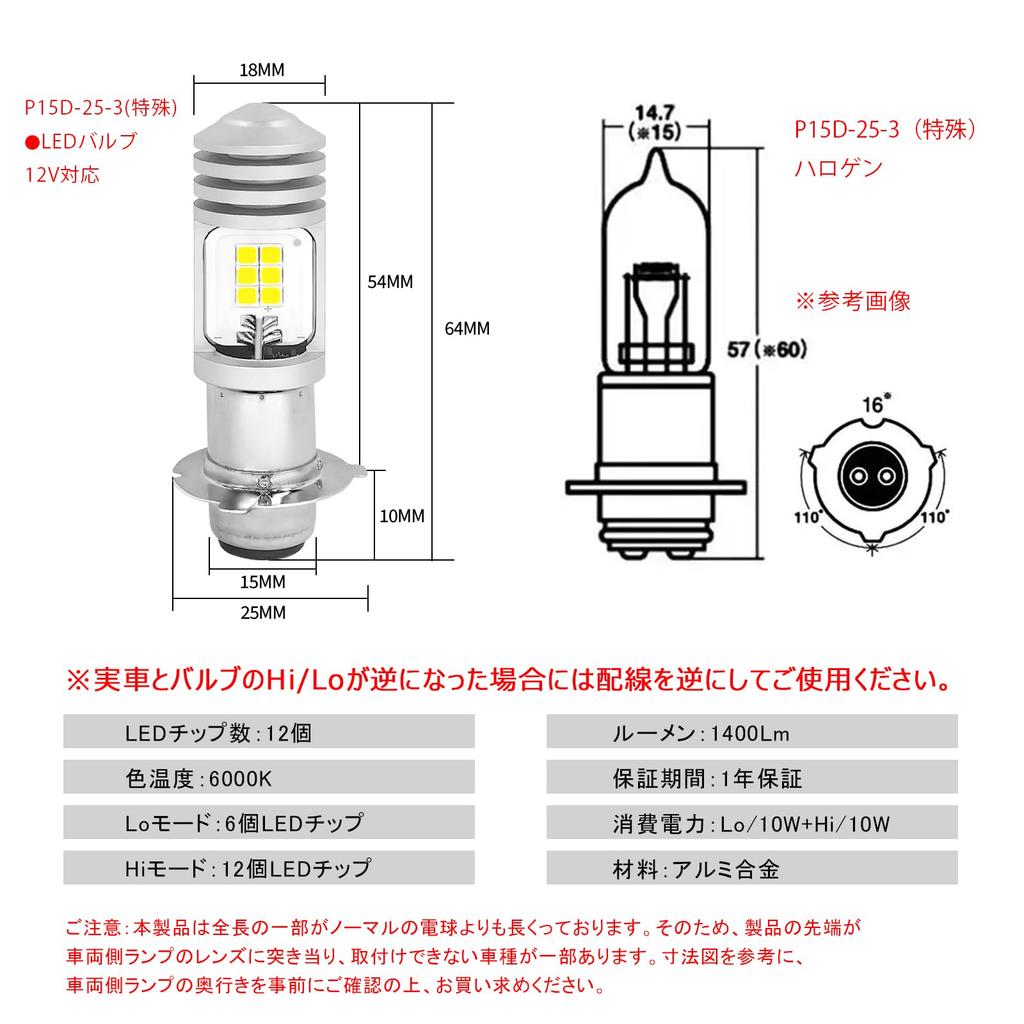 Ammtoo P15D-25-3 (Особый) Светодиодная фара с углом 110° для мотоциклов, светодиодная лампа, переключение Hi/Lo, неполярность,
