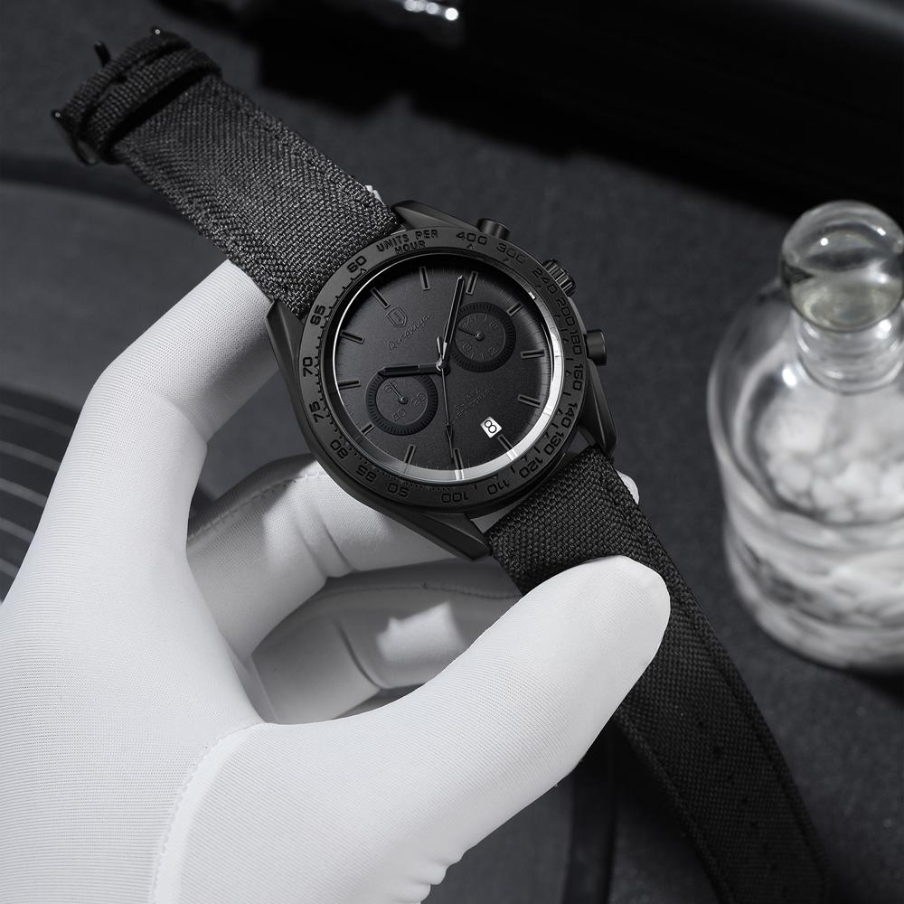 QINGXIYA Brand Men Watch Multifunctional Chronograph Casual Sports Leather Original Quartz Watch Date Business Watch for Men