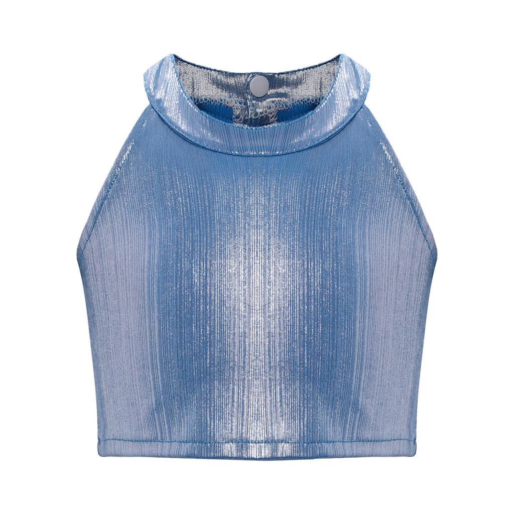 Girls Metallic Sleeveless Shimmer Top Crop Camisole for Stage Dance Performance Hip Hop Jazz Wear