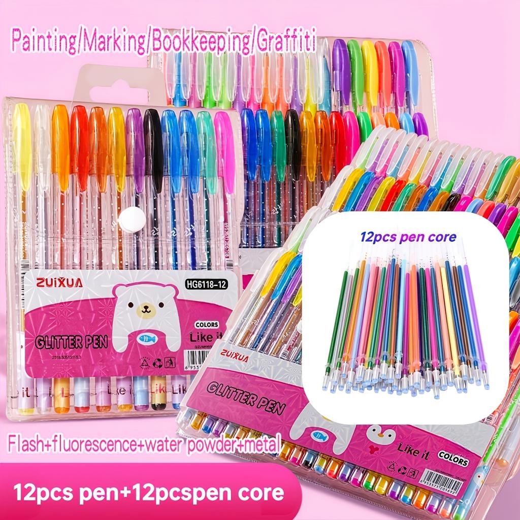 24 шт. Металлические блестящие цветные ручки, 24 акварельных маркера. Тонкопишущие ручки, подходящие для рисования и скетчинга, идеально подходят для DIY фотоальбомов, черных карточек