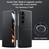 Магнитный чехол для телефона из кожи с узором под карбон для Samsung Galaxy Z Fold 7 6 5 4, деловой, с окошком, крышка для беспроводной зарядки