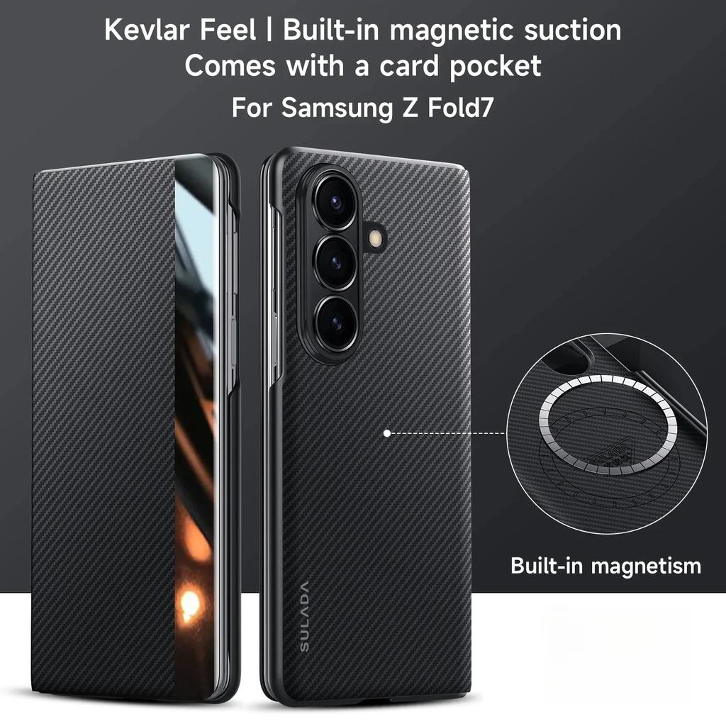 Магнитный чехол для телефона из кожи с узором под карбон для Samsung Galaxy Z Fold 7 6 5 4, деловой, с окошком, крышка для беспроводной зарядки