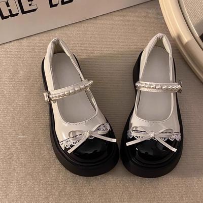 Туфли Мэри Джейн на толстой подошве с круглым носком, в цветовой гамме, из маленькой кожи, женские летние новые, с жемчужной пряжкой в виде перемычки