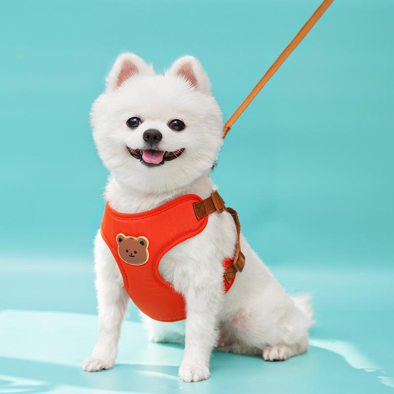 Cute Cartoon Bear Pet Harness Leash Set Soft Breathable Vest Chest Strap Walking Rope for Small Medium Dogs Cats Teddy Bichon Daily Outdoor Walking