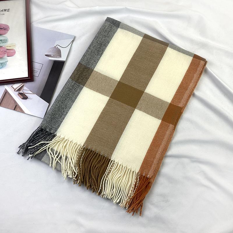 Autumn And Winter New Checkered Scarf Women'S Imitation Cashmere High End Korean Versatile Black And White Striped Big Shawl