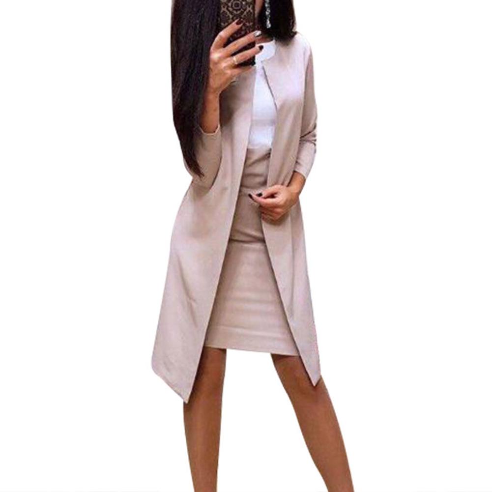 Puntos Solid Color 2Pcs Office Lady Осенняя длинная куртка-пиджак Bodycon Mini Skirt Suit