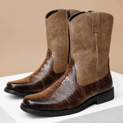 Сапоги Western Motorcycle Knight Cowboy Boots Men High Quality Вышитые кожаные сапоги Mid икры Натуральная кожаная мужская обувь с высоким верхом