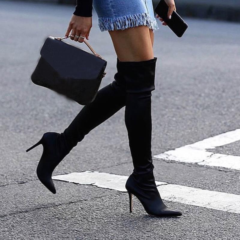 Fashion Autumn Winter Women Long Boots Pointed Toe Over The Knee Boots Casual Sexy Ladies Thin High Heel Shoes