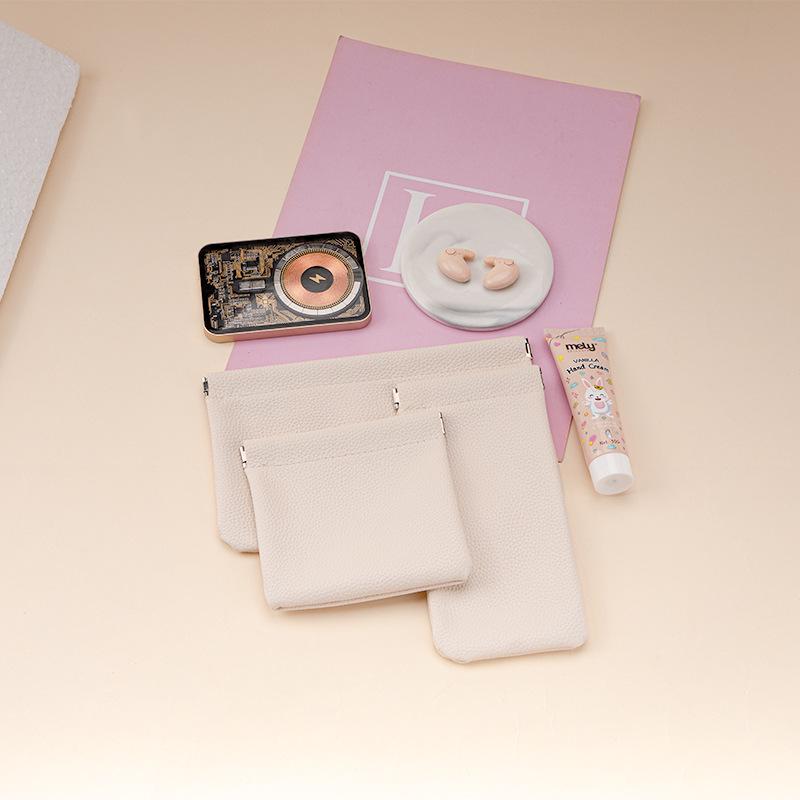 Однотонная сумка для хранения большой вместимости для кабелей, наушников и косметики с автоматическим закрытием и узором личи