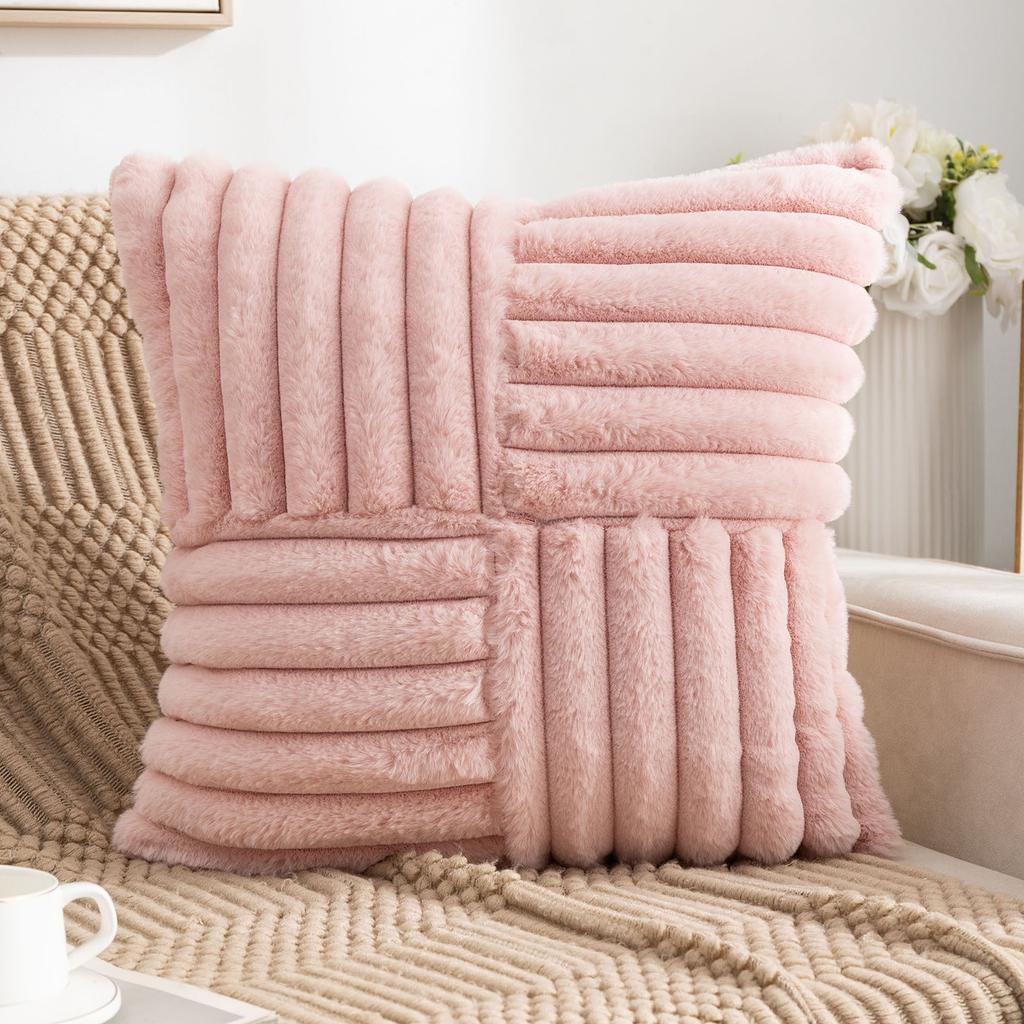 Push Pillow Case Solid Color Rabbit Hair Modern Simple Pillow Core-free Bedroom Pillow Home Living Room Sofa Cushion