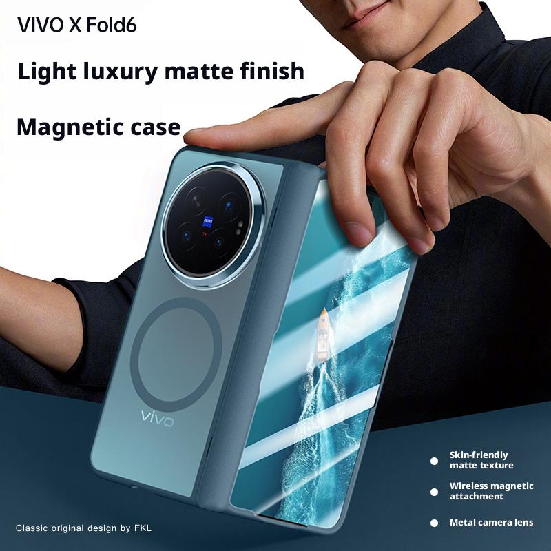 Матовый магнитный чехол с приятным ощущением на коже для Vivo X Fold6 Fold 6, с двухшарнирным механизмом, всесторонней защитой объектива, ударопрочная крышка