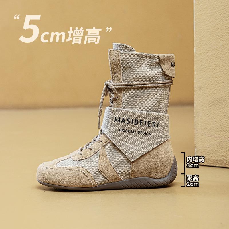 Canvas Martin Boots Women's New Summer Outdoor Hiking Shoes Inner Heightening Short Boots Wasteland Wind Spring and Autumn Medium Boots
