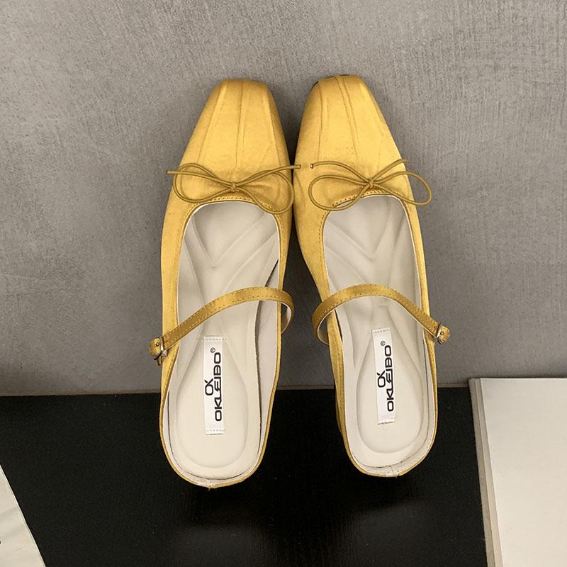 Мода Мода Туфли-лодочки с бантом-бабочкой Женские туфли на плоской подошве Женская обувь с мелким вырезом Слипоны Женские туфли на плоской подошве Слайды Мюли