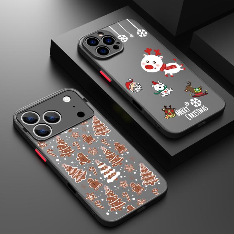 Рождественский новогодний принт Чехол для телефона для iPhone 17 Air 16 15 14 Pro Max 13 12 17 Pro 16e 11 Матовый Противоударный Мягкий край Жесткий чехол