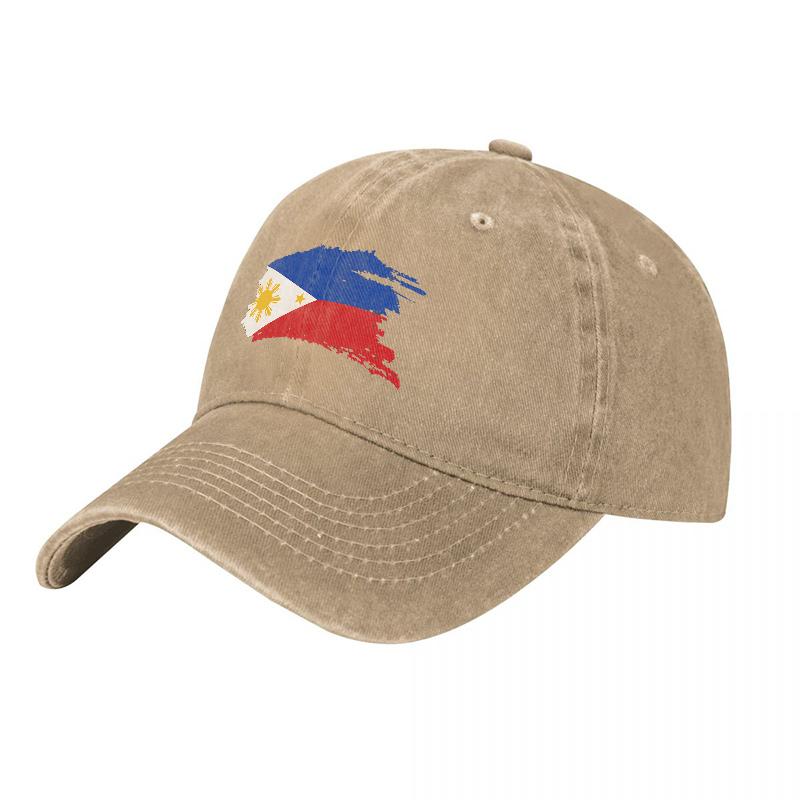 Philippines Flag Washed Canvas Baseball Cap Classic Vintage Style Adjustable Hat for Unisex and Women