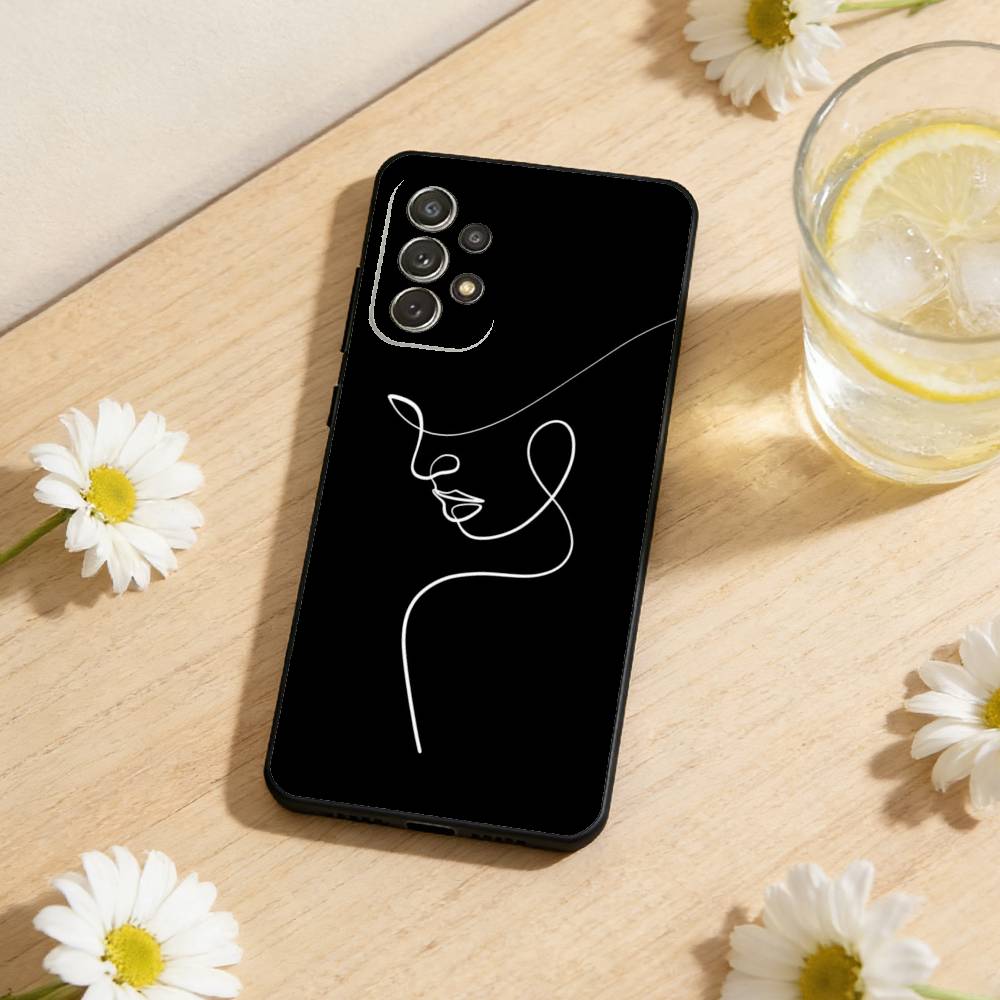 Элегантный Чехол для Телефона с Силуэтами Линий Для Samsung S26,S25,S24,S21,S22,S23,S30,Ultra,S20,Plus,Мягкий Черный Корпус
