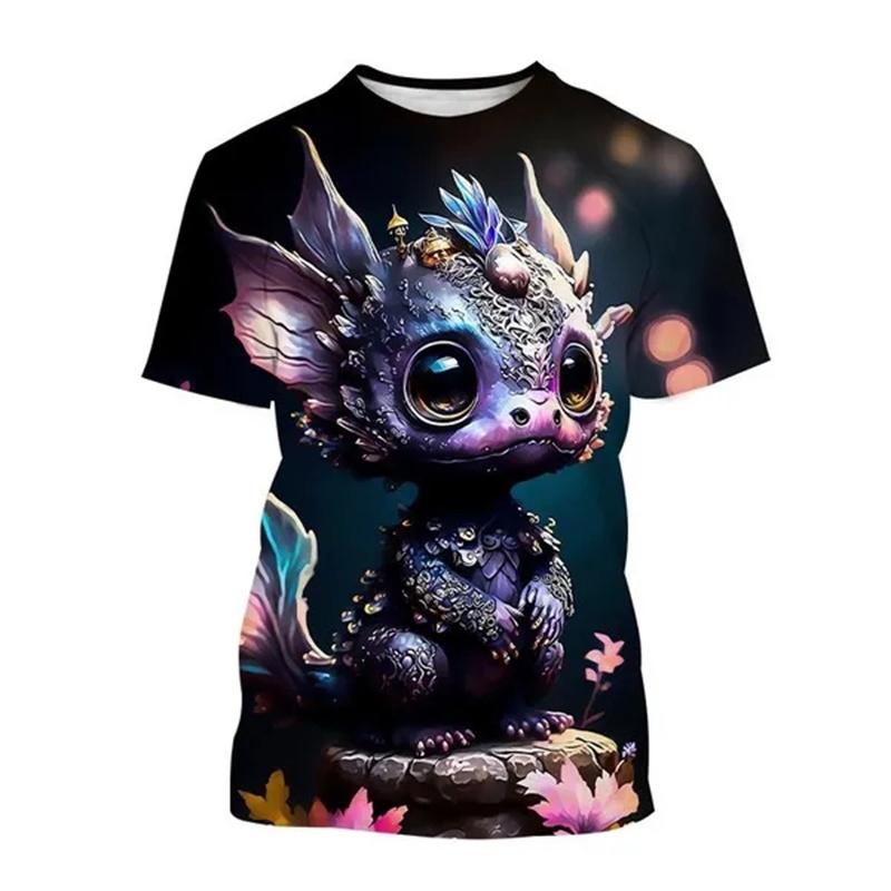 Летние футболки с принтом «Дракончик 3D» для мужчин и женщин, повседневная мода, уличная одежда, футболки большого размера с коротким рукавом, детские футболки, топы, одежда