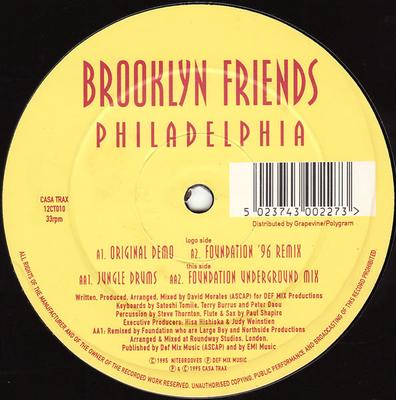 12-дюймовая пластинка BROOKLYN FRIENDS Philadelphia 12CT010 Casa Trax 1995 UK Dance Electronica Б/у