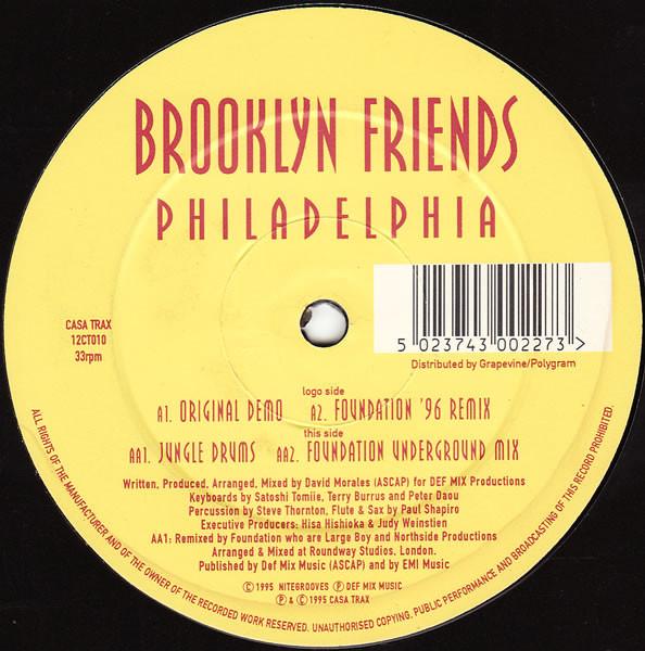 12-дюймовая пластинка BROOKLYN FRIENDS Philadelphia 12CT010 Casa Trax 1995 UK Dance Electronica Б/у