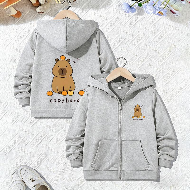 Comic Cartoon Sweatshirts Zip Up Casual Hoodie Lovely Capybara Jacket for Boys Girls Zipper Spring and Autumn Trendy Hoodies