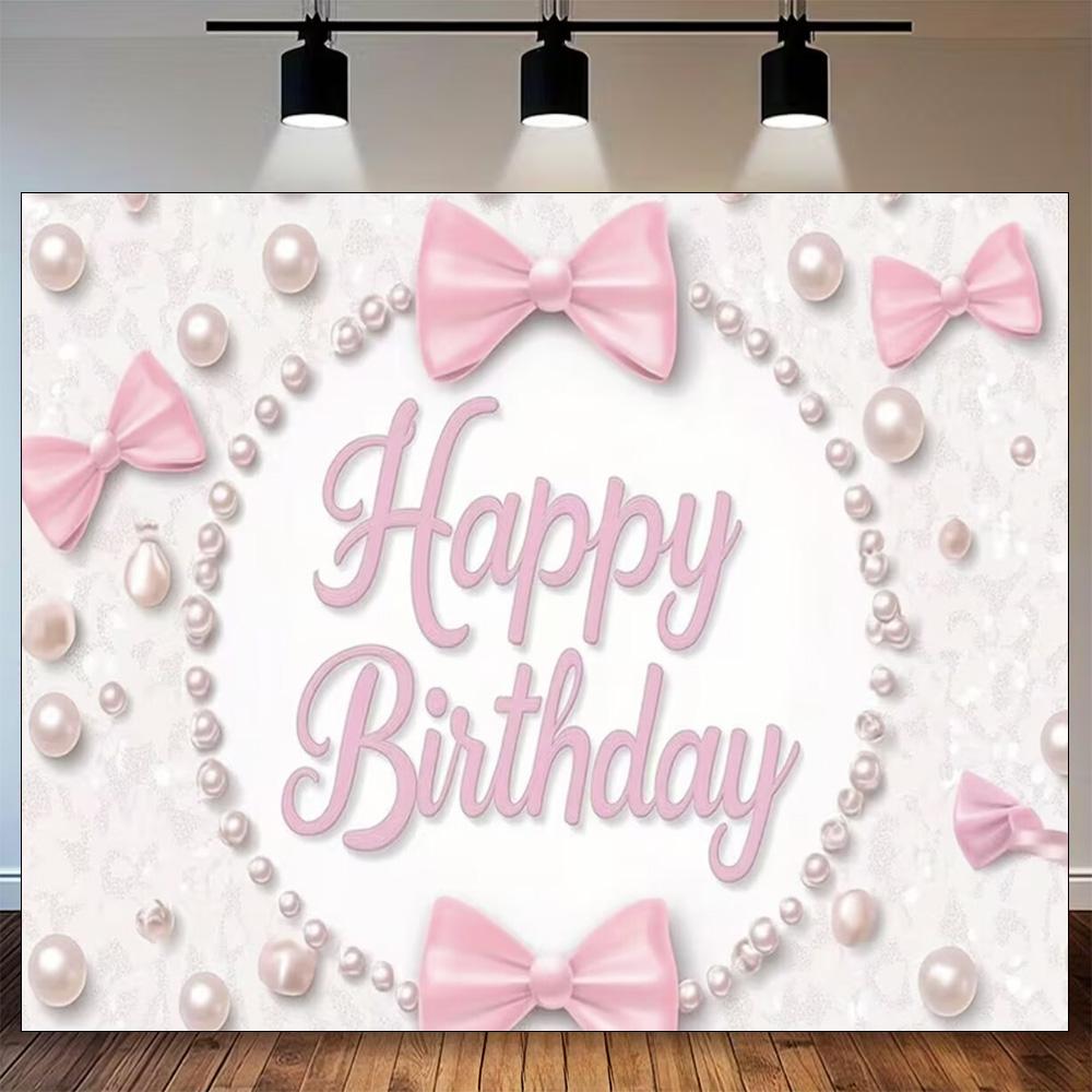 Pink Bow Tie Girls Background Birthday Party Decoration Balloon Flowers Diamond Backdrop Supplies Kids Baby Photo Props Gifts
