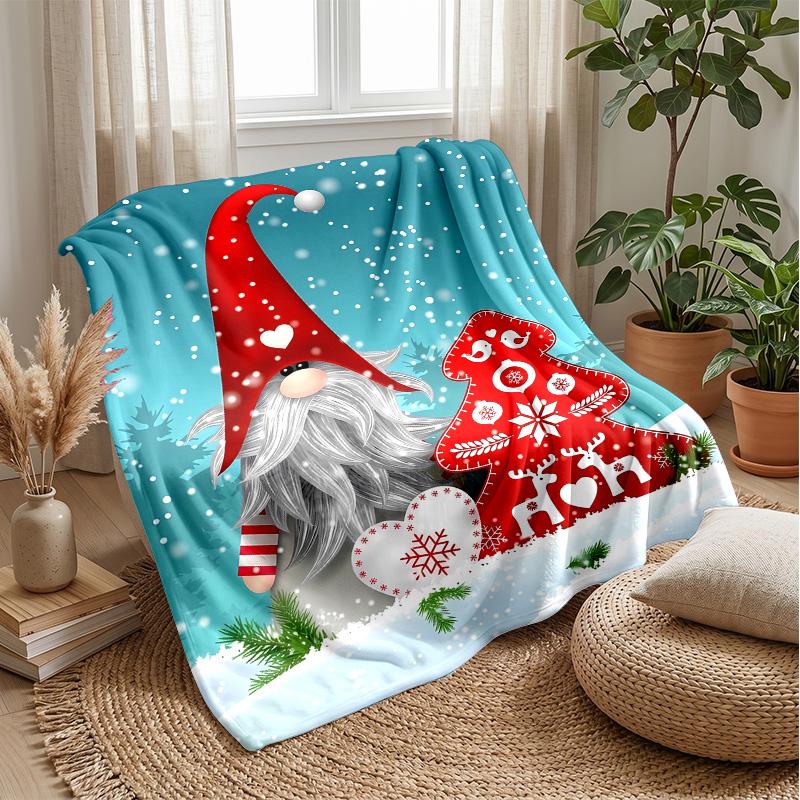 Festive Pink Gnomes with Gifts Theme blanket Lightweight Warm Flannel Blanket Decorative Throw Blanket for Home Decoration
