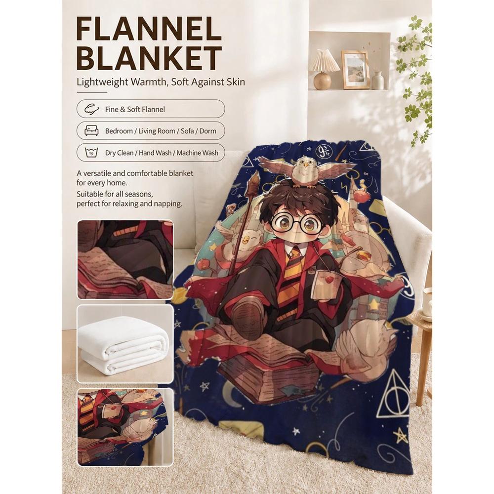 Harry Potter'S Magical World Pattern Theme Flannel Blanket Allseason Fleece Blanket For Bedroom Sofa Bed Home Decor Christmas Gift