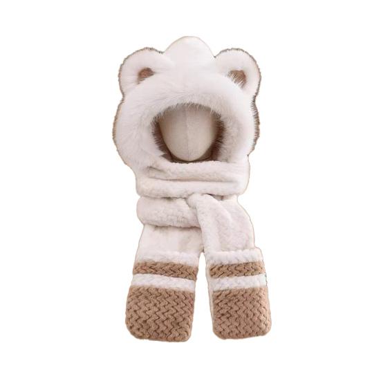 3 In 1 Hat Scarf Gloves Set Bear Ear Decor Thickened Plush Winter Hat