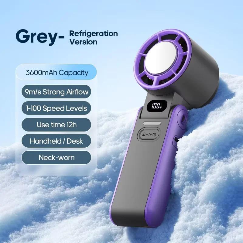 Outdoor Foldable Handheld Fan 1pcs Mini Cooling Rechargeable 3600mah Neck Digital Display Infinitely Adjustable Speed