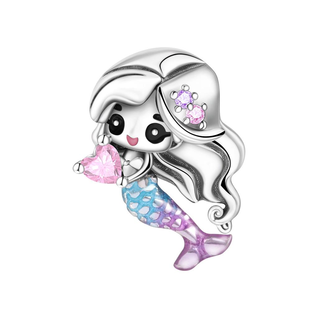 Orstarry 925 Silver Cartoon character Mermaid Original Pendants Bracelet Charms Fit Jewelry Party Beads DIY Fine Gifts