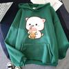 Толстовка с капюшоном Peach and Goma для женщин Harajuku Cute Kawaii Cat Boba Milk Tea Hoodies Unisex Autumn Winter Funny Graphic Hooded Hooded Hoody