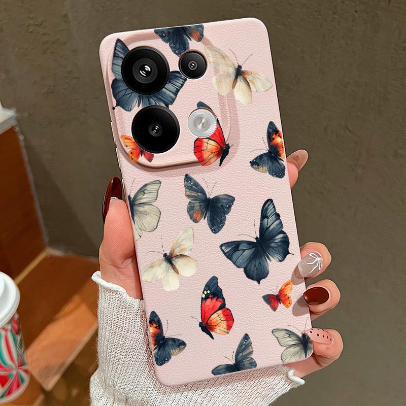Мягкий силиконовый чехол с рисунком бабочки для Xiaomi 13t Poco X6 M6 Pro Redmi Note 14 13 12 11 10 Pro, противоударный кожаный текстурный однотонный чехол