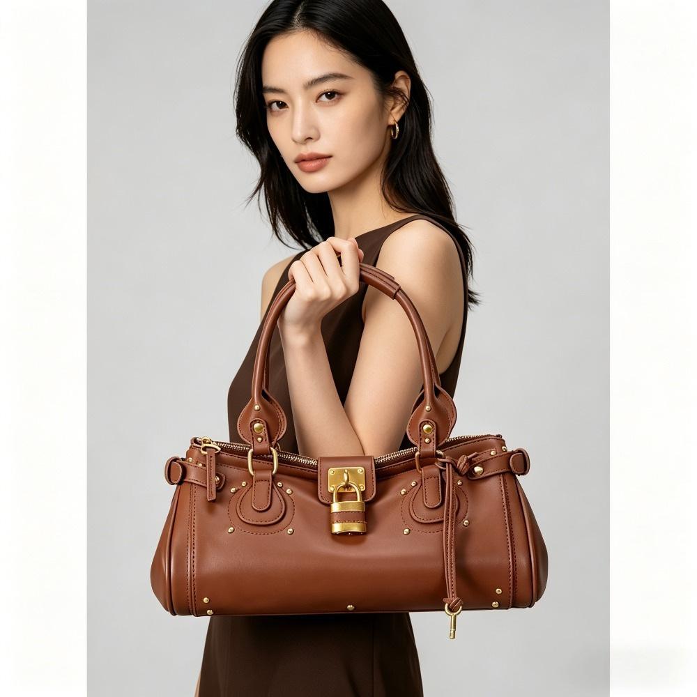 Popular Y2K Spicy Girl Style Retro Lock Decor Handbag For Women Large Capacity Commuter Top Handle Shoulder Tote Bag