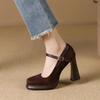 High-heeled Single Shoes Women's Spring and Autumn 2025 New Fashion Light Mouth Square Head Thick Heel Waterproof Table Mary Jane Shoes
