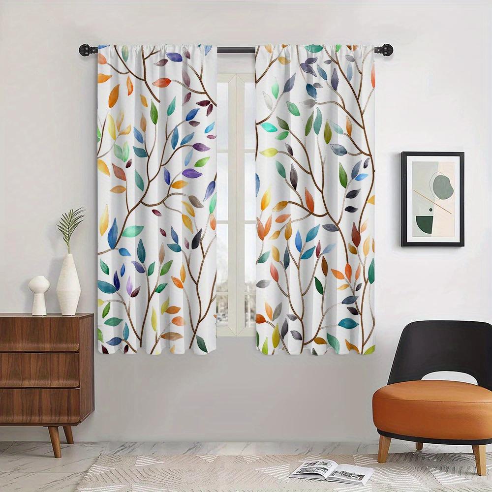 2 шт. Кухонные шторы с акварельным ботаническим рисунком - Разноцветные листьяДизайн для гостиной, спальни и кухонного домашнего декора