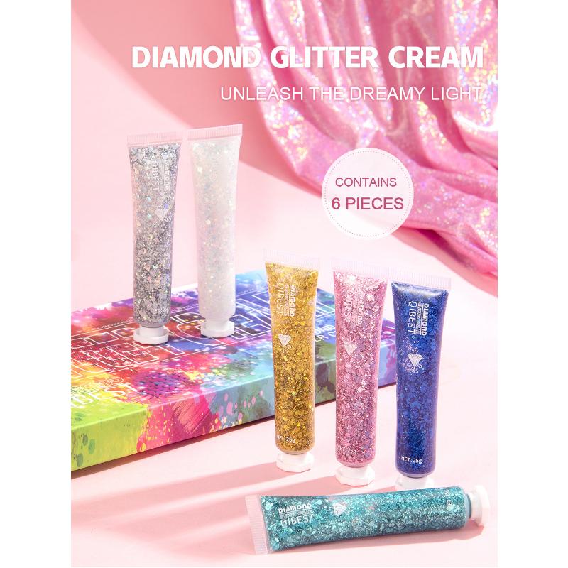 QIBEST Burst Glitter Eyeshadow Glitter Cream Face Body Polarized Glitter Cream Highlighter Dazzling Brightening Eyeshadow