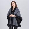 Lining Velvet Poncho Women Faux Rabbit Fur Collar Cape Big Pendulum Dovetail Cardigan Winter Cloak Knitted Warm Thick Coat