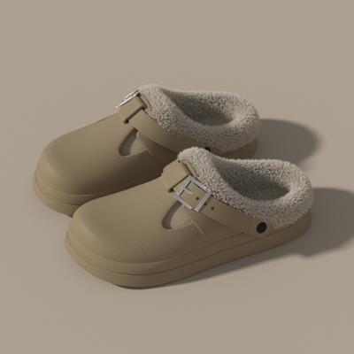 Модные осенне-зимние плюшевые тапочки на толстой подошве с пряжкой, теплые хлопковые тапочки в стиле кэжуал, новая женская обувь