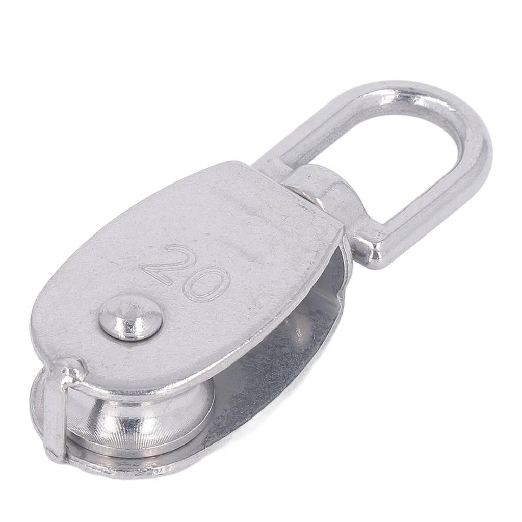 6Pcs Pulley Block Stainless Steel M20 75kg Bearing Swivel Pulley Wheel with M7 Spring Hook