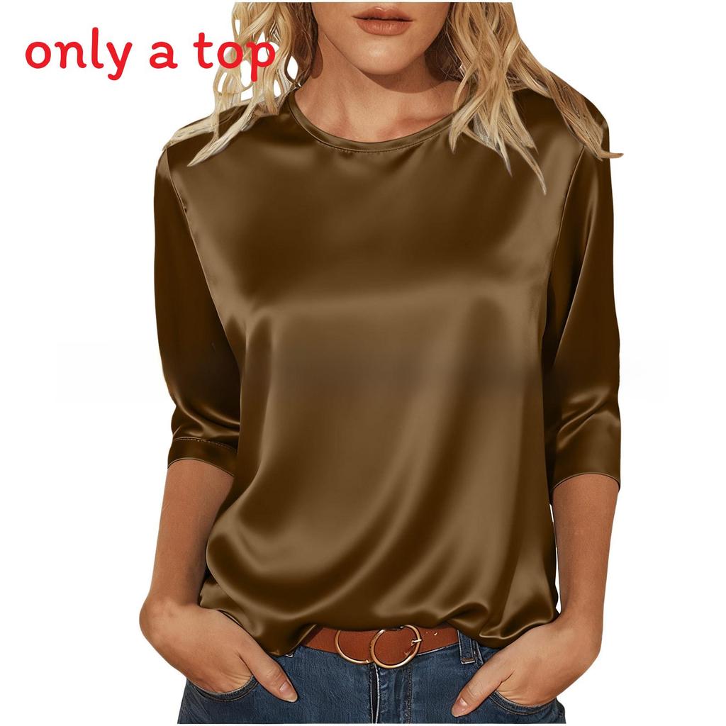 Womens Satin T Shirt With Spliced Design For Casual Wear