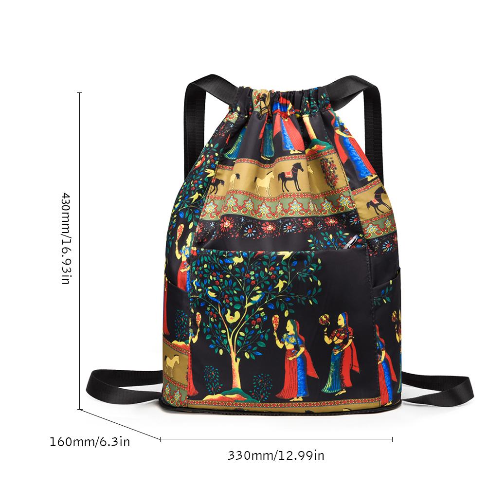 Drawstring Casual Backpack Waterproof Unisex Sports Gym Sack Foldable Multifunctional Multiple Pockets for Hiking Travel Camping