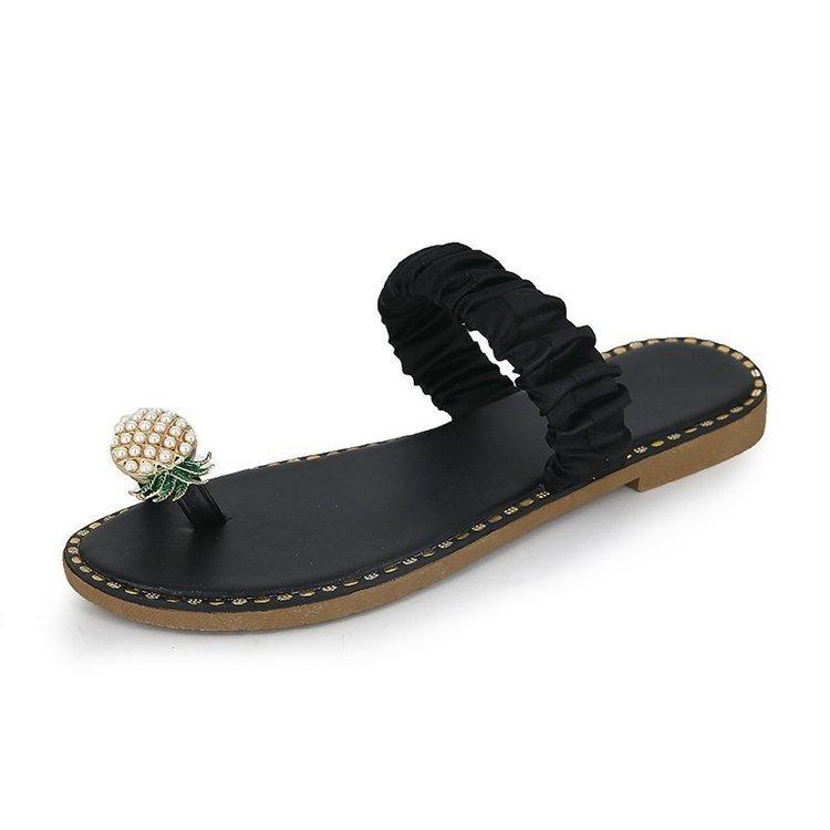 Мода 2025 Нескользящие тапочки Ананасовое кружево Пляжная обувь ГОРЯЧИЕ Сандалии большого размера Женские сандалии с пальцем Сандалии с водными стразами на плоской подошве