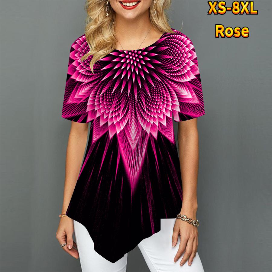 Женские футболки больших размеров с большим цветочным принтом, свободные повседневные топы, женская нерегулярная летняя одежда