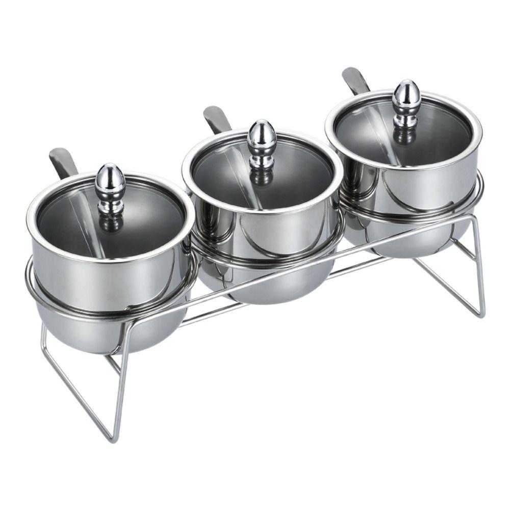 Stainless Steel Condiment Jar Set Light Luxury Spice Organizer Salt Storage Container Countertop