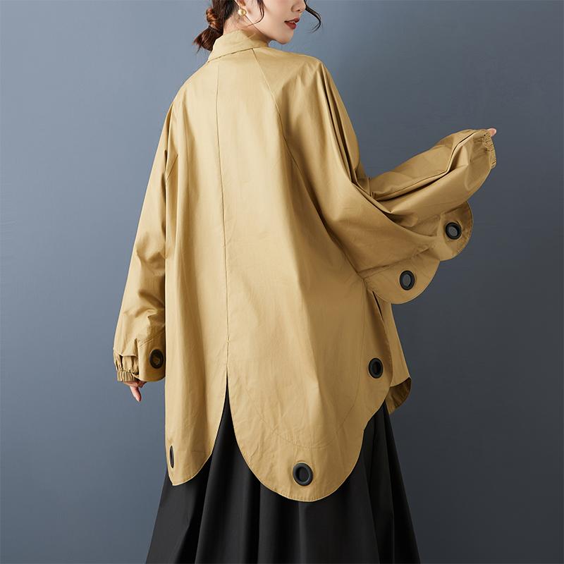 DIMANAF 2025 New Autumn Plus Size Women Coats Jackets Thin Long Sleeve Loose Casual Black Outerwear Button Shirt Tops