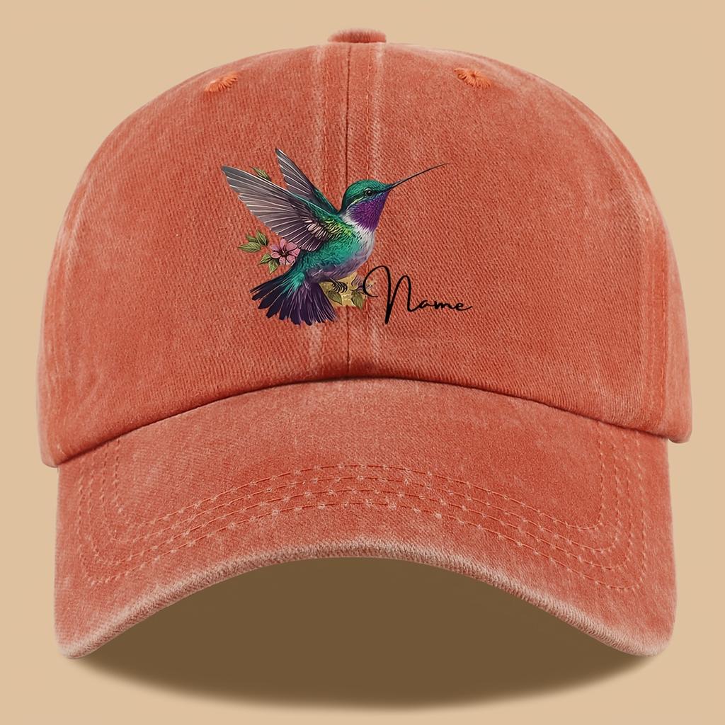 pc Stylish Hummingbird Printed Truck Cap Vintage Wash Baseball Cap Adjustable Size Breathable Outdoor Unisex Sun Hat for H