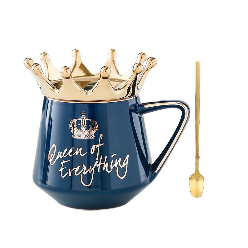 Элегантная белая керамическая кружка с крышкой-короной и ложкой для перерывов на кофе дома и на работе