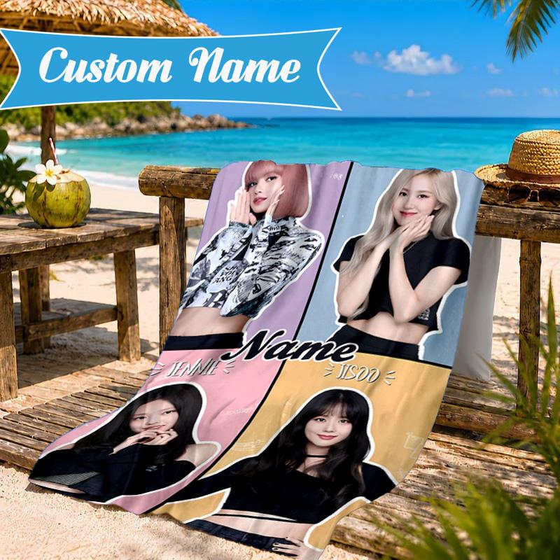Custom Name Kpop Group Fashion Beach Towel Microfiber Beach Towel, Lightweight and Quick-Dry, for Summer Travel, Swimming Pool Gift