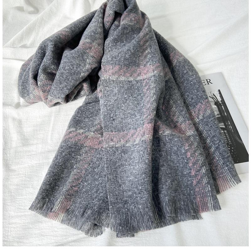 New Plaid Scarf Women's Imitation Cashmere Fringed Shawl Autumn and Winter Warm and Thickened Scarf Elegant Casual Scarf for Women